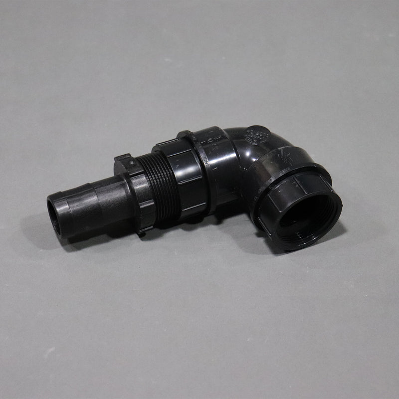 A black sink drain elbow, approximately 7 inches long by 4 inches tall