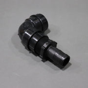A black sink drain elbow, approximately 7 inches long by 4 inches tall shown on an angle