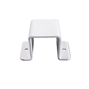 A white metal bracket with two holes for mounting, designed for use with ABS roof braces.