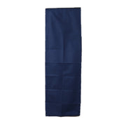 A blue curtain panel hanging against a white background, with visible pleats.