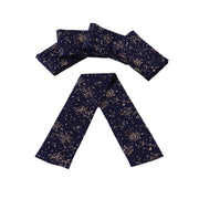 A set of five navy-colored curtain tiebacks with a velvet-like texture, displayed on a white background.