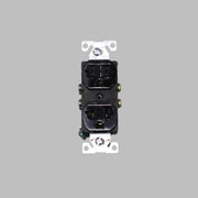 A black 20 amp electrical outlet with a vertical orientation, designed for air conditioner power.