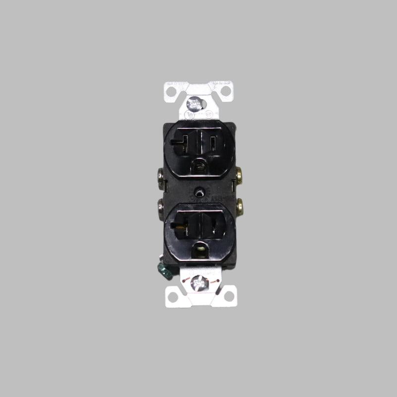A black 20 amp electrical outlet with a vertical orientation, designed for air conditioner power.