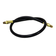 A black LP gas hose with metallic connectors at both ends.