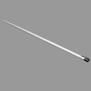 White awning pole for campers with a black tip on a gray background