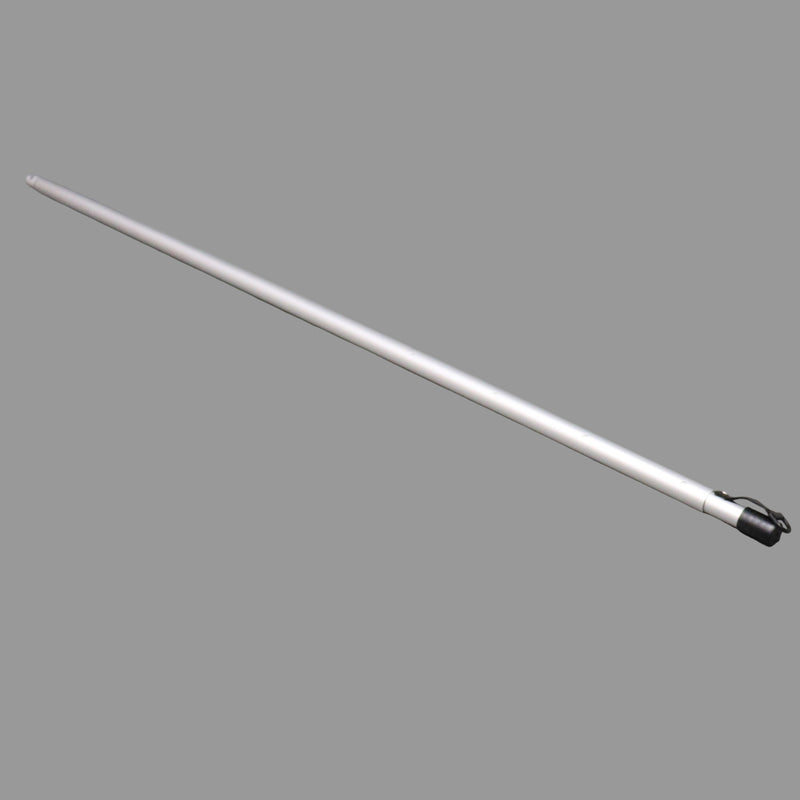 White awning pole for campers with a black tip on a gray background
