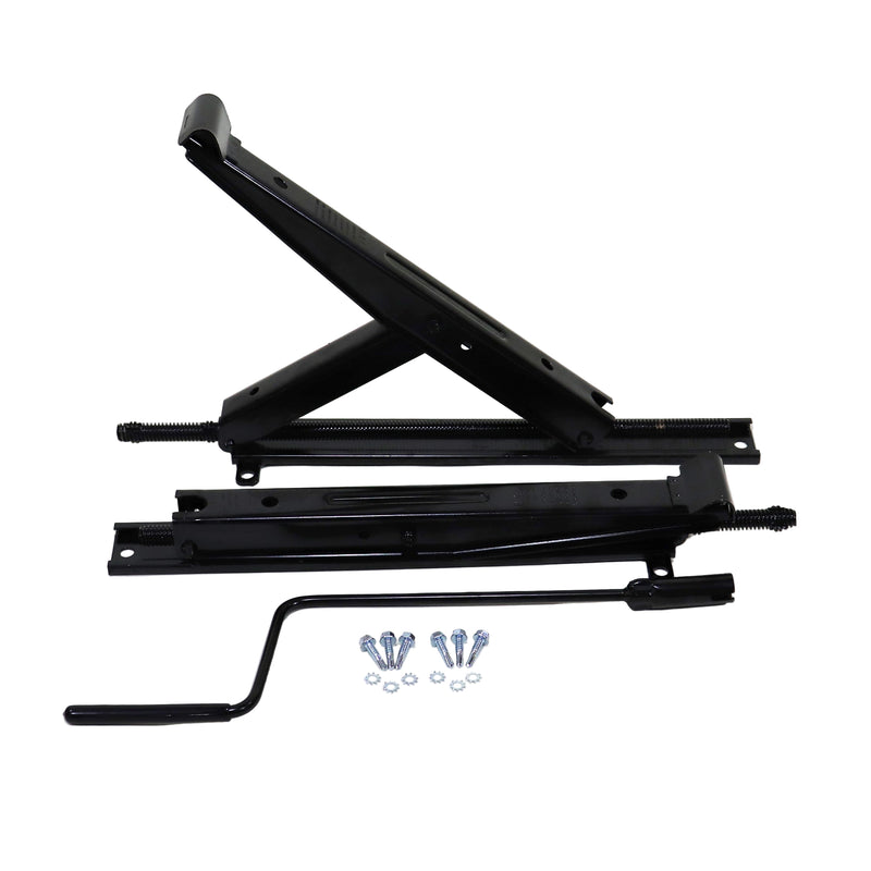 A set of 17 inch black stabilizer jacks with a single arm design, including a crank handle and installation hardware.