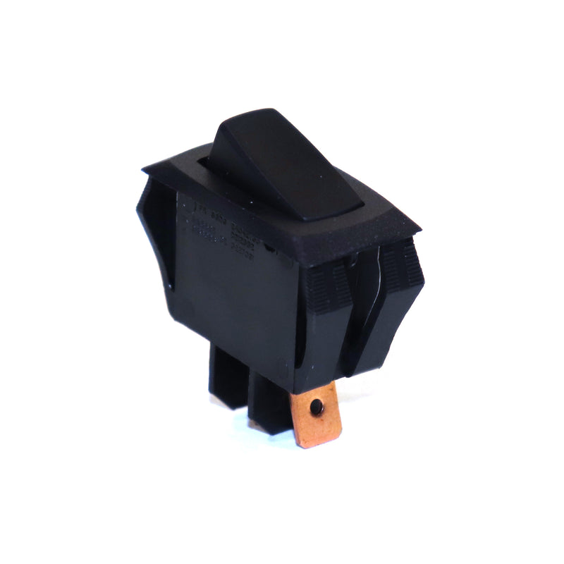 A black electrical kill switch, also known as a safety cut-off switch, typically used in camper vehicles to manage 12 volt power.