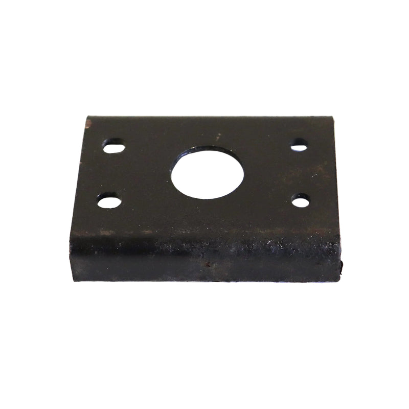 used Black metal bearing reinforcement plate with circular hole on a white background