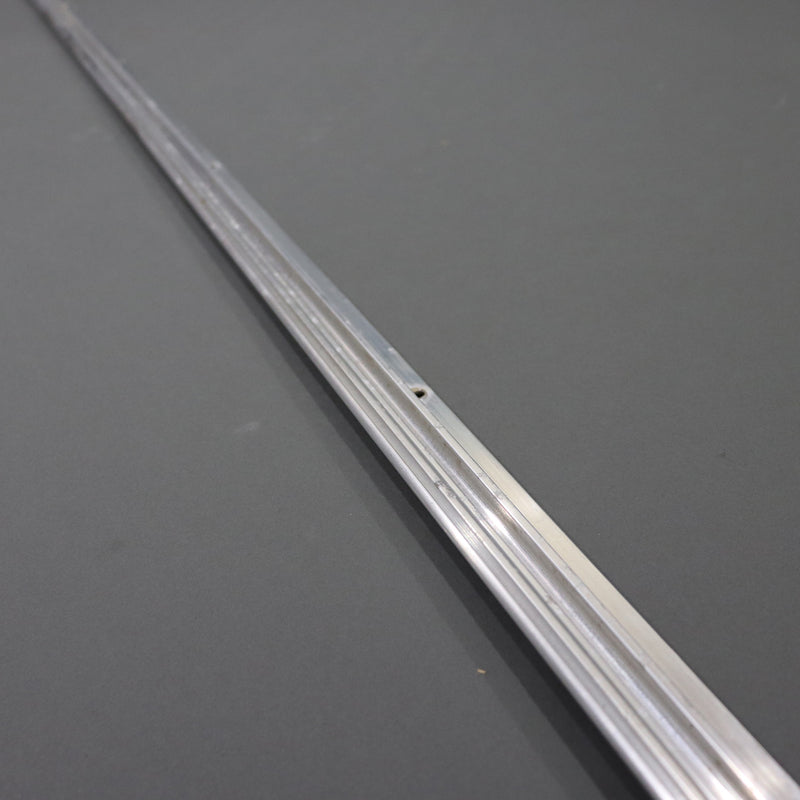 A silver metal tent track designed for hanging curtains and canvas, featuring channels for curtain hangers and a seal.