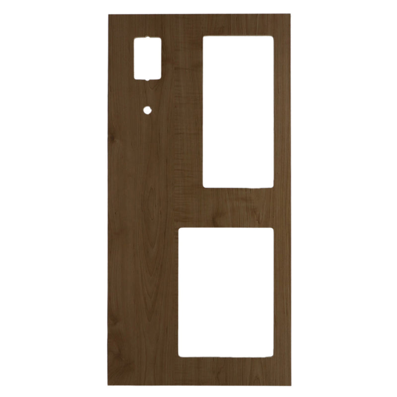 Cabinet front door in brown color, designed for a vehicle, with a visible grain pattern.