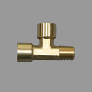 A gold-colored metal high pressure tee for LP piping typically found on campers.