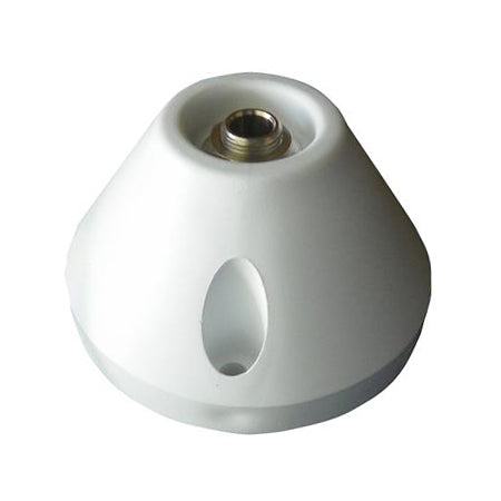 A white auxiliary power port with a metal 1/4 input for 12 volt equipment, commonly found located inside the roof on pop up campers