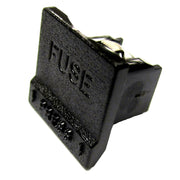 A black converter fuse cap with the word 'FUSE' embossed on it.
