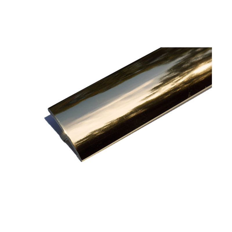 A silver-colored piece of T molding used for trim on tables or countertops.