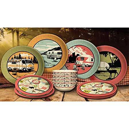 Camco Life Is Better at The Campsite 8 Piece Melamine Nesting Bowl Set with Lids