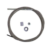 metal cable with associated installation hardware displayed against a white background.