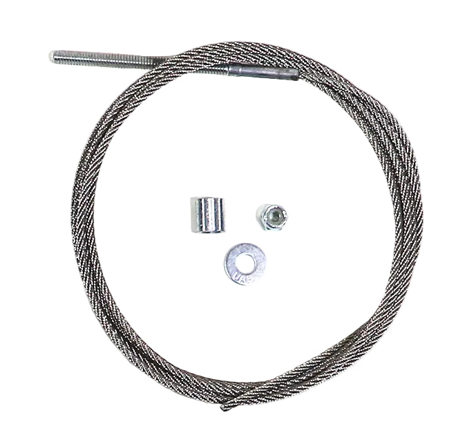 metal cables with associated installation hardware displayed against a white background.