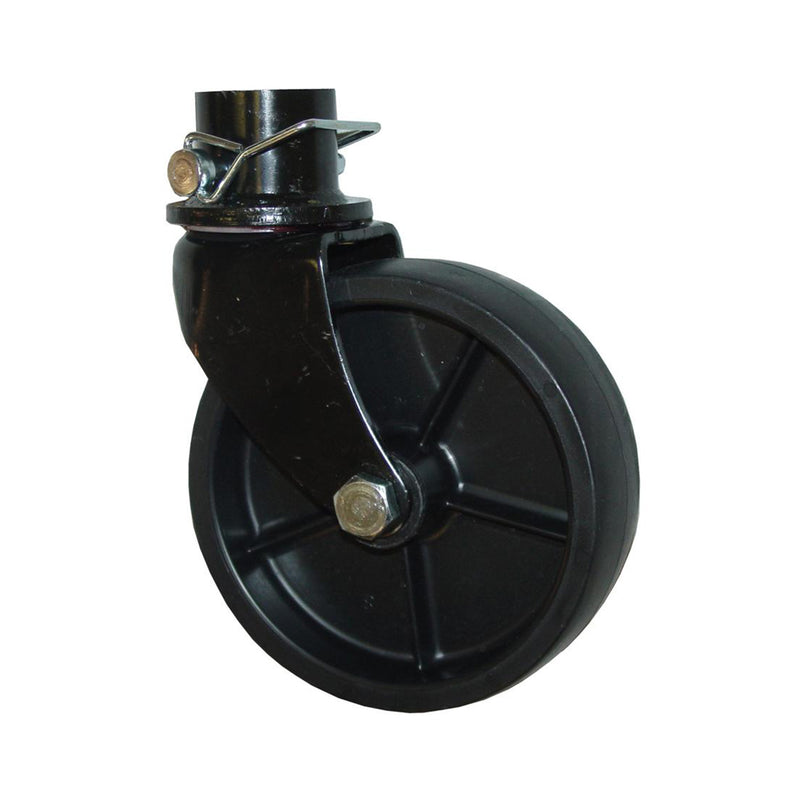 A black tongue jack wheel for a pop up camper.