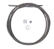 metal cable with associated installation hardware displayed against a white background.