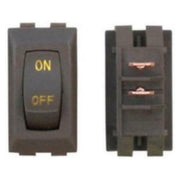 A black 2 position 12 volt rocker switch for applications such as porch light or water pump. The switch has 'ON' and 'OFF' markings.