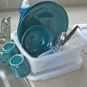 dish drainer shown with dishes