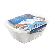 side view of the white drainer shown in the retail packaging