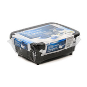 side view of the black dish drainer in the retail packaging