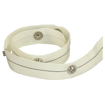 A white strip of sew-in curtain tape with button snaps, designed to be installed on a curtain for replacing type E clips.