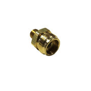 A gold-colored metal high pressure exterior connection fitting, brass, with threaded connections and a check valve.